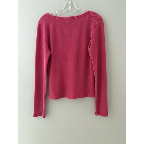 Pilcro Anthropologie Thermal Shirt Size L Pink Waffle Knit  V-Neck - Picture 11 of 12